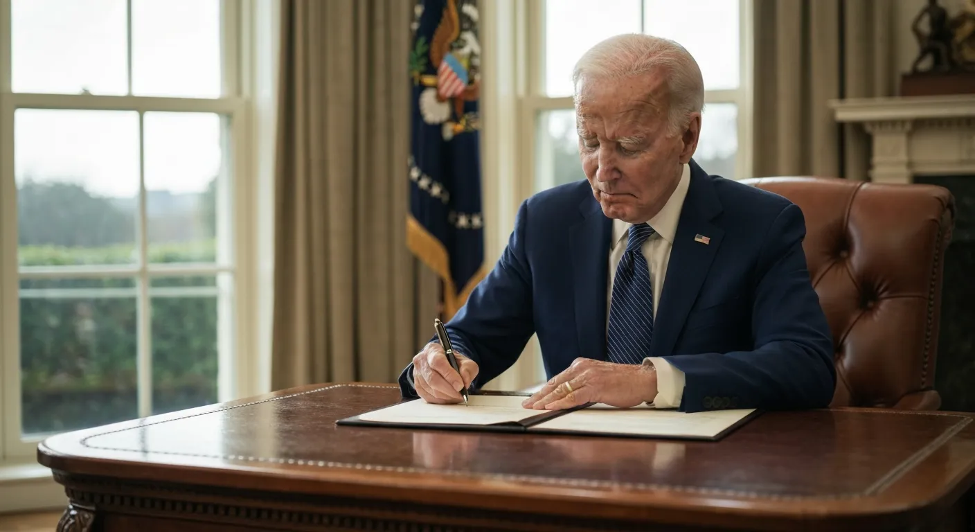Biden signing 2026 pardon documents in Oval Office