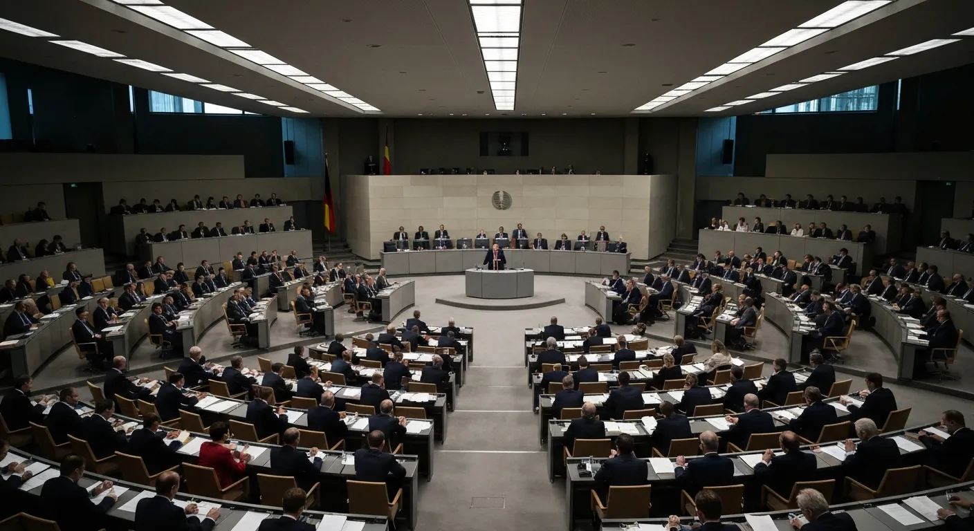 German Bundestag chamber during historic Merz chancellor vote