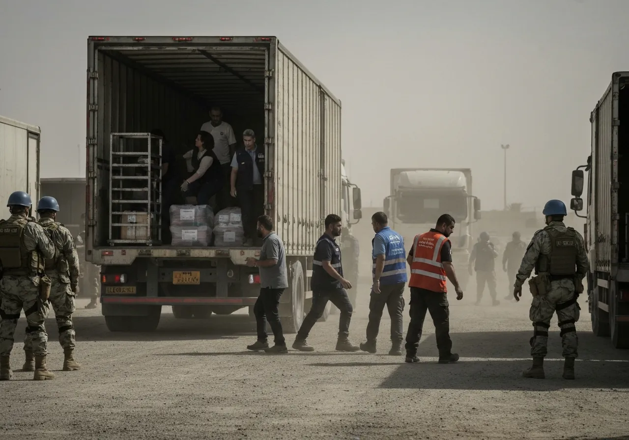 Humanitarian convoy crossing Rafah border